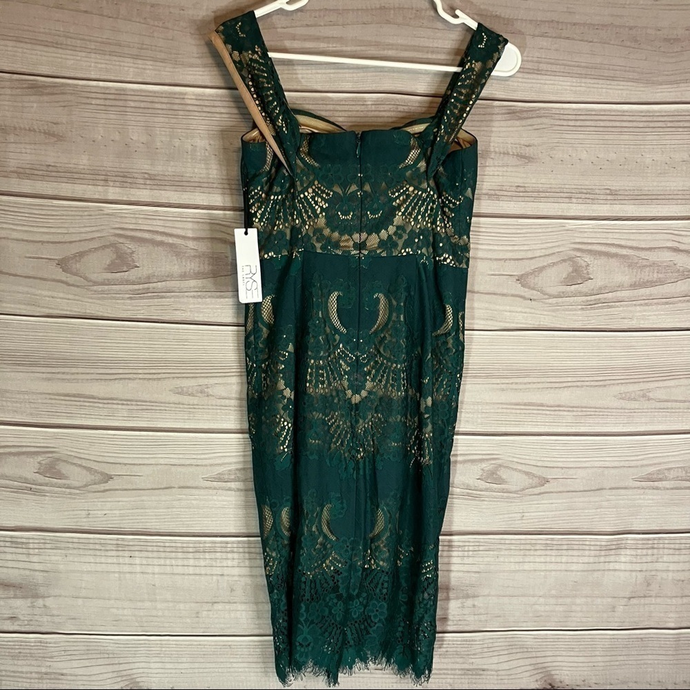 RYSE the Label Alex Dark Green Lace Off the Shoulder Bodycon Dress - Picture 7 of 12